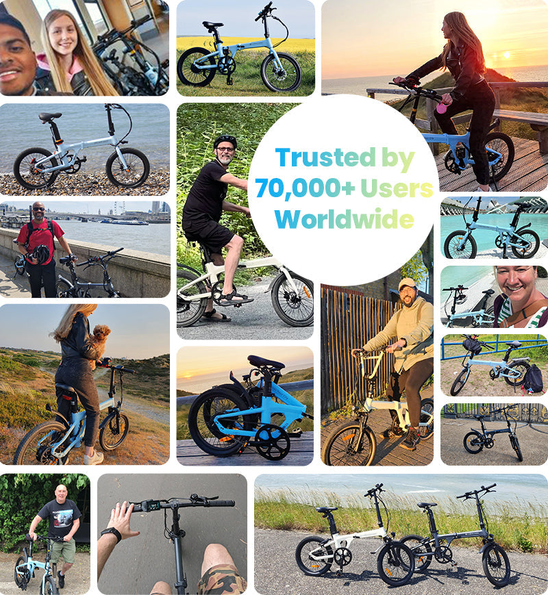 Collage de usuarios de bicicletas eléctricas ADO: más de 70.000 usuarios en el mundo