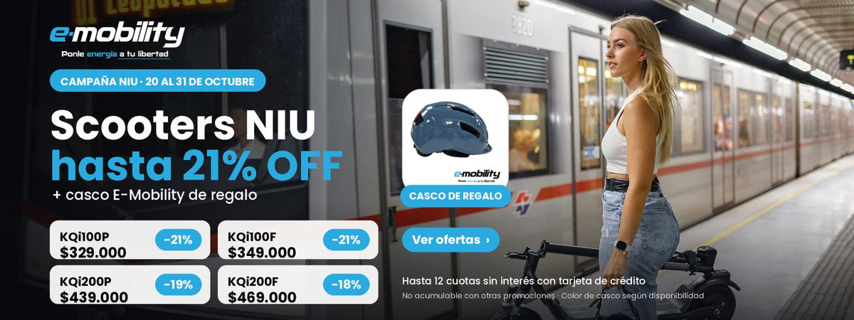 Mujer en el andén del metro junto a su scooter eléctrico NIU: Scooters NIU hasta 21% OFF + casco E-Mobility de regalo - E-Mobility Chile, Las Condes
